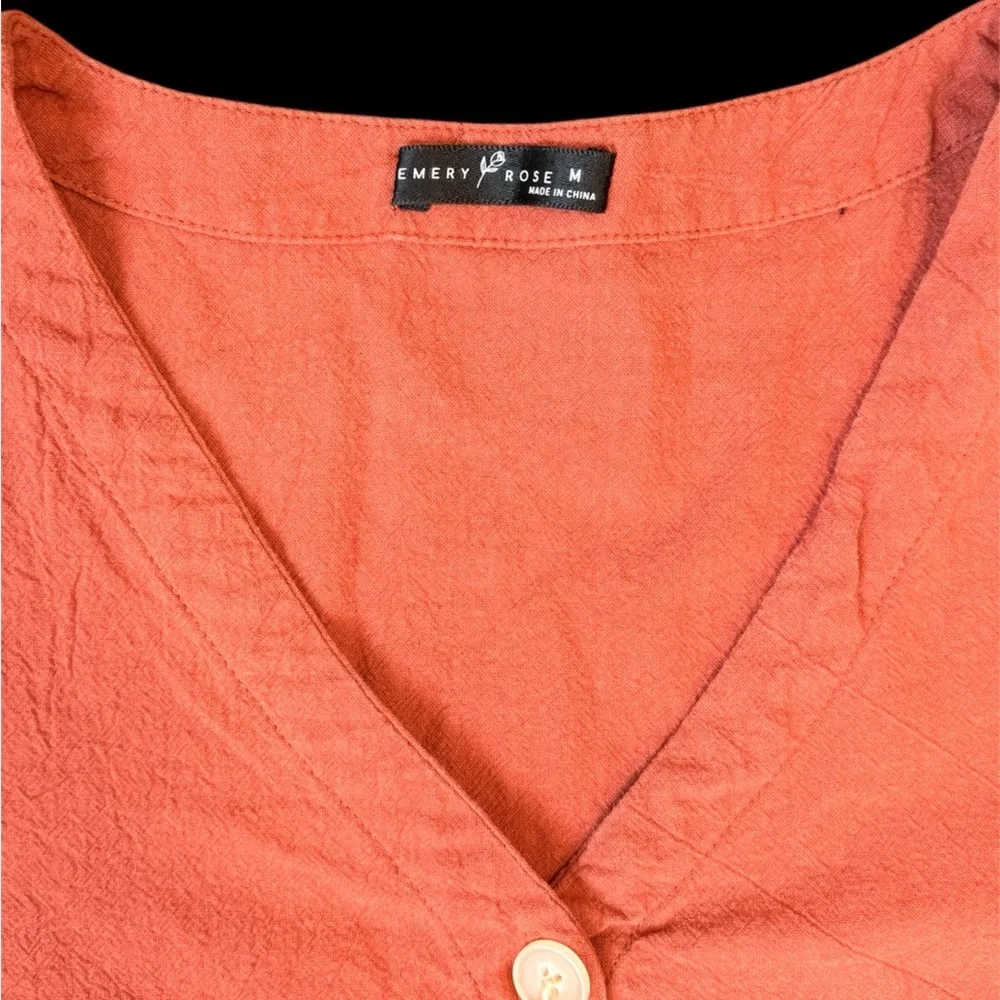 Emery Rose Rust Orange Button Blouse with Lace Trim - Picture 3 of 5